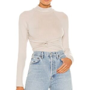 NBD REVOLVE CREAM TAUPE SWEATER TWIST TURTLENECK BODYSUIT SMALL